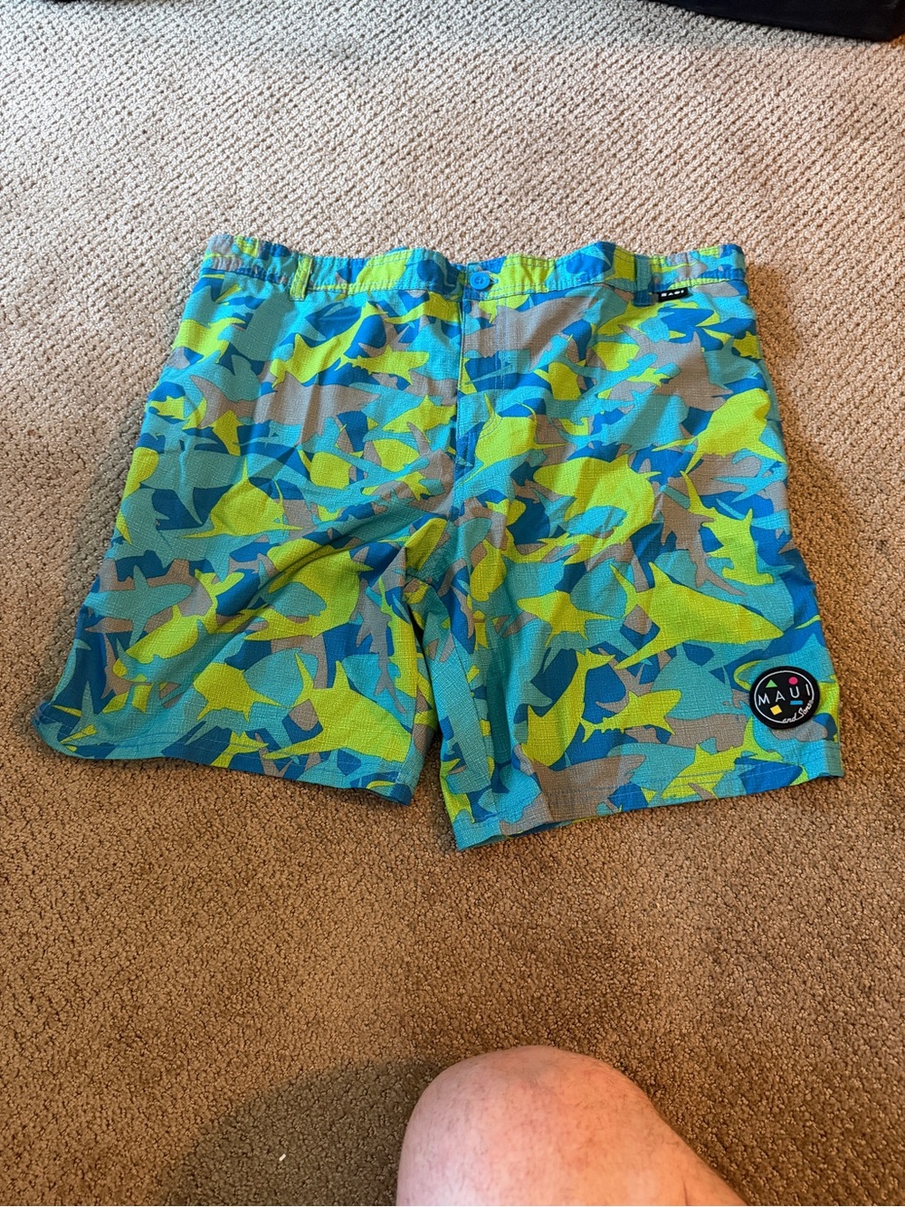 Maui and Sons Men's Swim Trunks - Blue, Lime, Teal